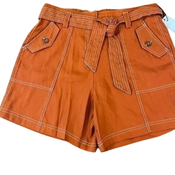 Calvin Klein Size XL Linen Blend Stitched Tie Waist Belted Shorts Burnt Orange - Picture 3 of 10